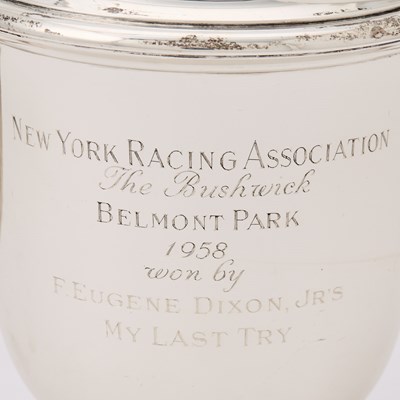 Lot 147 - Horse Racing Interest: American Georgian Style Sterling Silver Two Handled Covered Cup