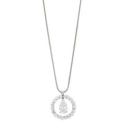 Lot 1140 - Platinum and Diamond Pendant with White Gold Snake Chain Necklace