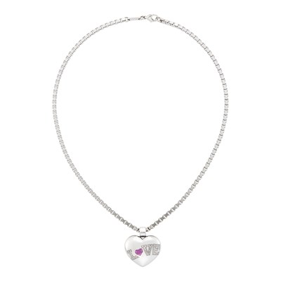 Lot 1116 - Chopard White Gold, Pink Sapphire and Diamond 'Love' Pendant with Chain Necklace