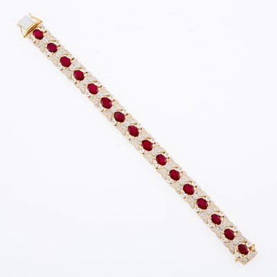 Lot 2257 - Two-Color Gold, Diamond and Ruby Bracelet