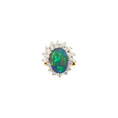 Lot 1054 - Gold, Platinum, Black Opal and Diamond Ring
