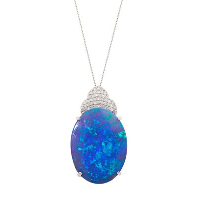 Lot 1060 - Platinum, Black Opal and Diamond Pendant and Chain