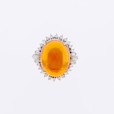 Lot 3279 - Platinum, Orange Opal and Diamond Ring