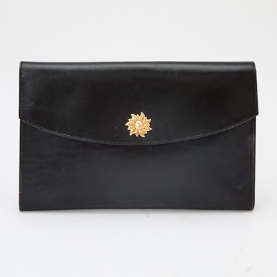 Lot 1174 - Hermès Gilt-Metal and Black Leather Clutch