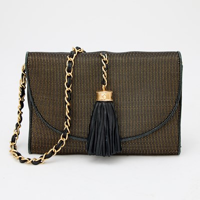 Lot 1164 - Chanel Black and Gold Tassel Flap Bag