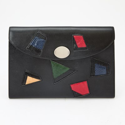 Lot 1167 - Hermès Black Leather and Colorful Exotic Skin Clutch
