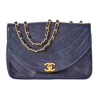 Lot 1163 - Chanel Navy Lambskin Leather Half Moon Flap Bag