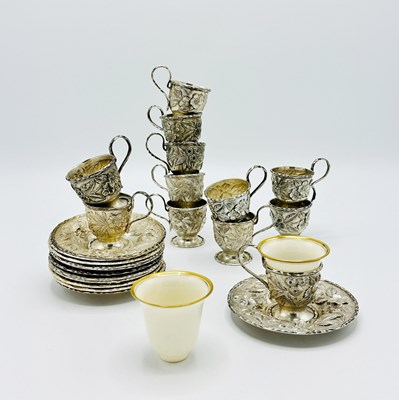 Lot 1255 - Set of Twelve S. Kirk & Son Repousse Sterling Silver Demitasse Cups and Saucers