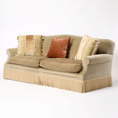 Lot 173 - Upholstered Fringed Sofa