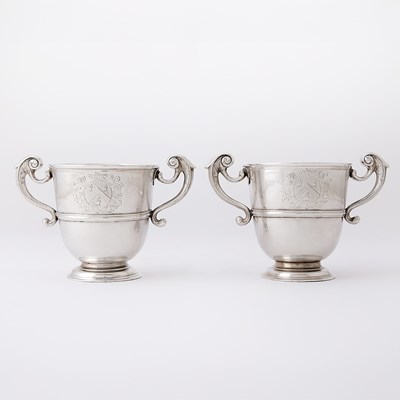 Lot 95 - Pair of Irish George I Sterling Silver Two Handled Cups