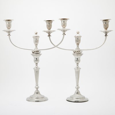 Lot 117 - Pair George III Sterling Silver Candlesticks and Silver Plated Branches