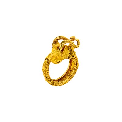 Lot 1097 - Zolotas Gold and Ruby Ram's Head Ring