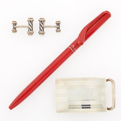 Lot 254 - Tiffany & Co. Silver and Red Lacquer Pen, Belt Buckle and Pair of Cufflinks