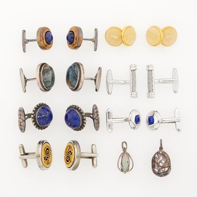 Lot 252 - Seven Pairs of Silver and Gilt-Metal Cufflinks and Two Pendants