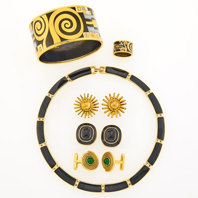 Lot 251 - Chanel Pair of Gripoix Glass Cufflinks, Frey Wille Cuff Bracelet and Band Ring and Group of Costume Jewelry