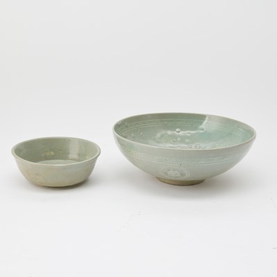 Lot 809 - Two Korean Slip-Inlaid Celadon Bowls