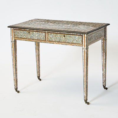 Lot 510 - George III Style Abalone and Mother-of-Pearl Inlaid Part-Ebonized Side Table