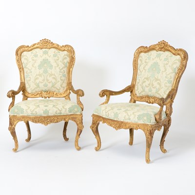 Lot 294 - Pair of Venetian Rococo Style Giltwood Armchairs