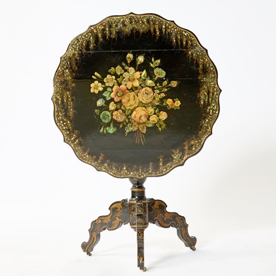 Lot 180 - Victorian Black Lacquer Mother-of-Pearl-Inlaid Tea Table