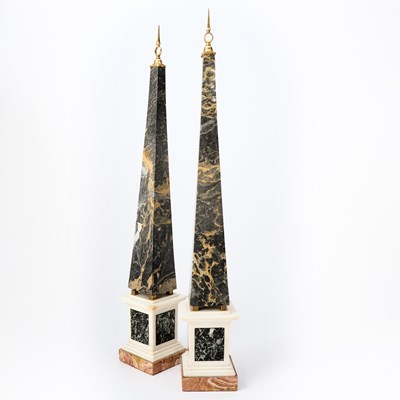 Lot 278 - Pair of Italian Grand Tour Neoclassical Style Gilt-Bronze Mounted Portoro Marble Obelisks