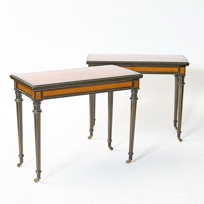 Lot 390 - Pair of Napoleon III Amboyna and Part-Ebonized Bronze-Mounted Card Tables