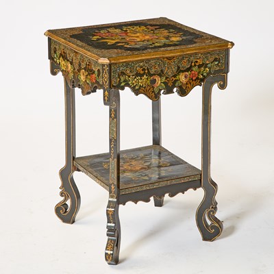 Lot 536 - Victorian Black Laquer Mother-of-Pearl-Inlaid Side Table