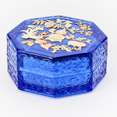 Lot 555 - A Chinese Shell-Inset Peking Glass Box and Cover