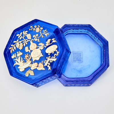 Lot 555 - A Chinese Shell-Inset Peking Glass Box and Cover