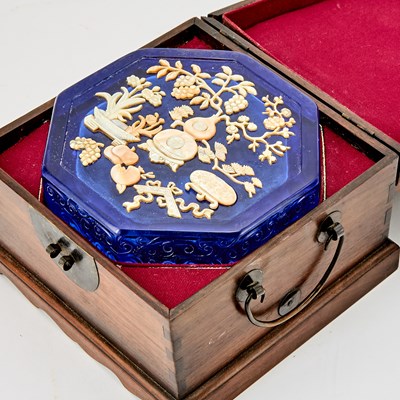 Lot 555 - A Chinese Shell-Inset Peking Glass Box and Cover