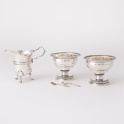 Lot 118 - Irish George III Sterling Silver Cream Jug and Pair of Georgian Sterling Silver Open Salts