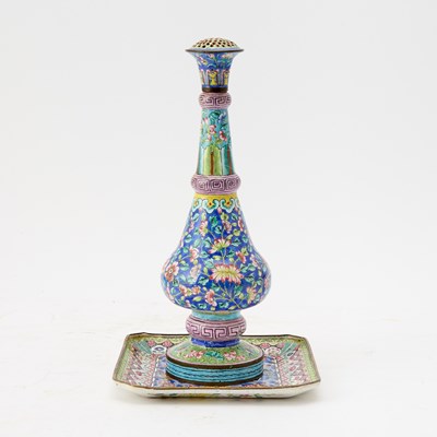 Lot 566 - A Chinese Enamel Water Sprinkler and Tray