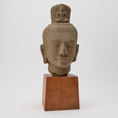 Lot 736 - A Khmer-Style Carved Stone Head of Buddha