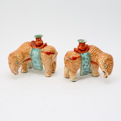 Lot 216 - A Pair of Chinese Enameled Porcelain Elephants