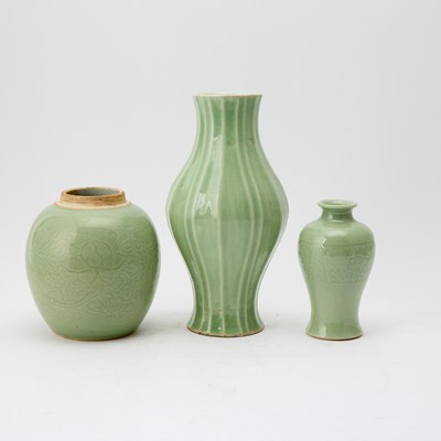 Lot 622 - Three Chinese Celadon Glaze Porcelain Vessels