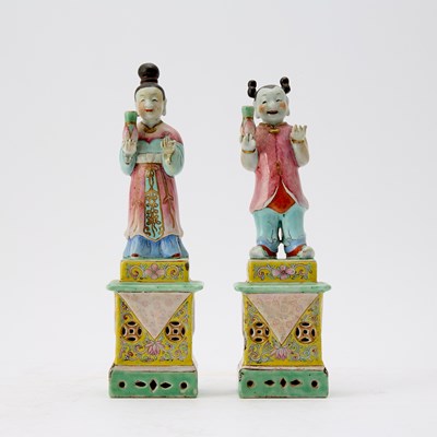 Lot 649 - A Pair of Chinese Enameled Porcelain Figures