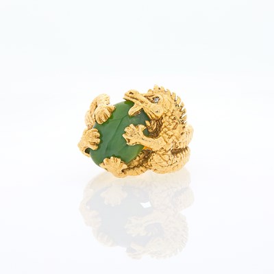 Lot 2079 - Gold, Nephrite and Diamond Dragon Ring