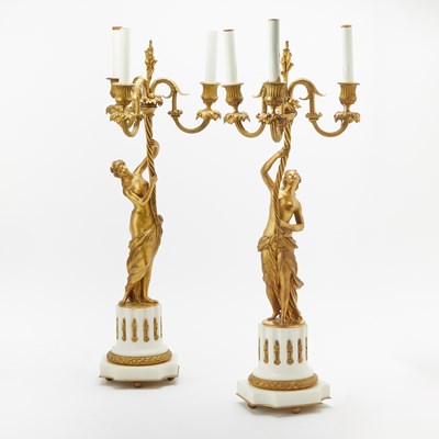 Lot 404 - Pair of Louis XVI Style Gilt-Bronze Figural Candelabra