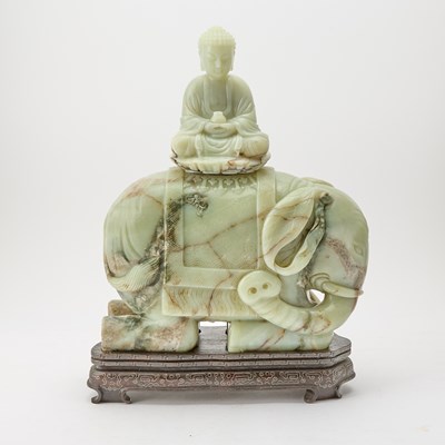Lot 522 - A Large Chinese Celadon Jade Elephant and Amitabha