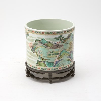 Lot 227 - A Chinese Famille Verte Porcelain Brushpot