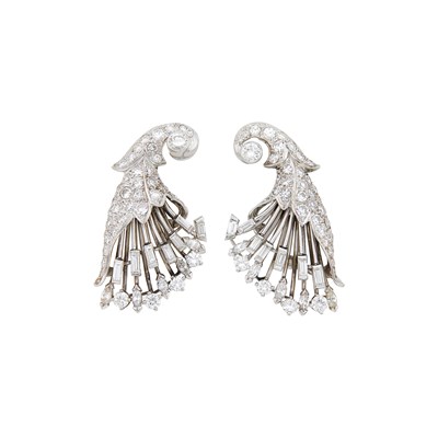 Lot 1143 - Pair of Platinum and Diamond Spray Earclips