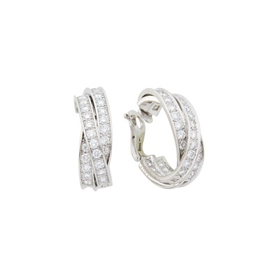 Lot 43 - Cartier Pair of White Gold and Diamond 'Trinity Inside Out' Hoop Earclips, France