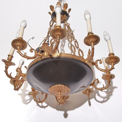 Lot 708 - Empire Style Tole Peinte and Gilt Bronze Ten-Light Chandelier
