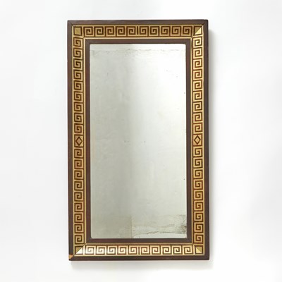Lot 175 - Mahogany and Parcel-Gilt Greek Key Decorated Mirror