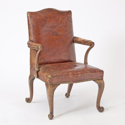Lot 449 - George II Leather Upholstered Mahogany Open Armchair