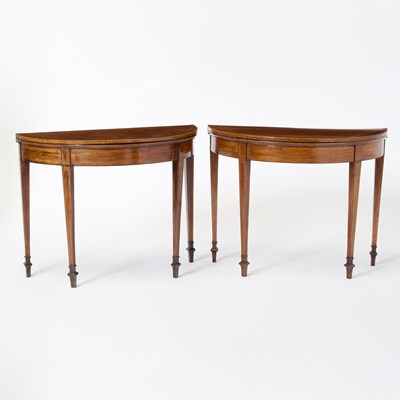 Lot 462 - Pair of George III Inlaid Mahogany Demilune Games Tables