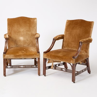 Lot 438 - Pair of George III Carved Mahogany Library Armchairs