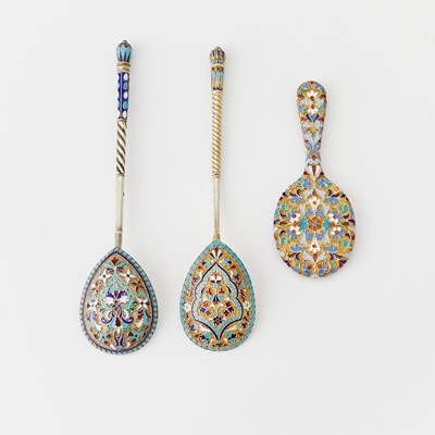 Lot 221 - Group of Russian Silver-Gilt and Cloisonné Enamel Articles