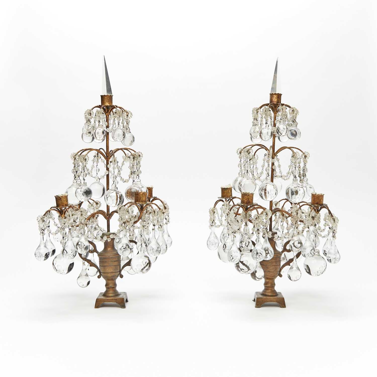 Lot 93 - Pair of Neoclassical Style GIlt-Metal and Glass Four-Light Girandoles