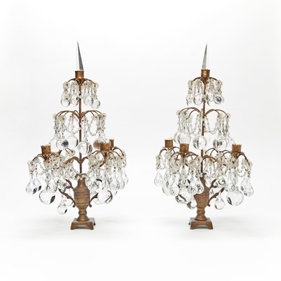 Lot 401 - Pair of Neoclassical Style GIlt-Metal and Glass Four-Light Girandoles