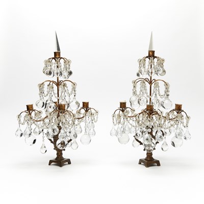 Lot 93 - Pair of Neoclassical Style GIlt-Metal and Glass Four-Light Girandoles